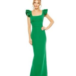 Mac Duggal Vibrant Green Ruffle-Sleeve Maxi Dress